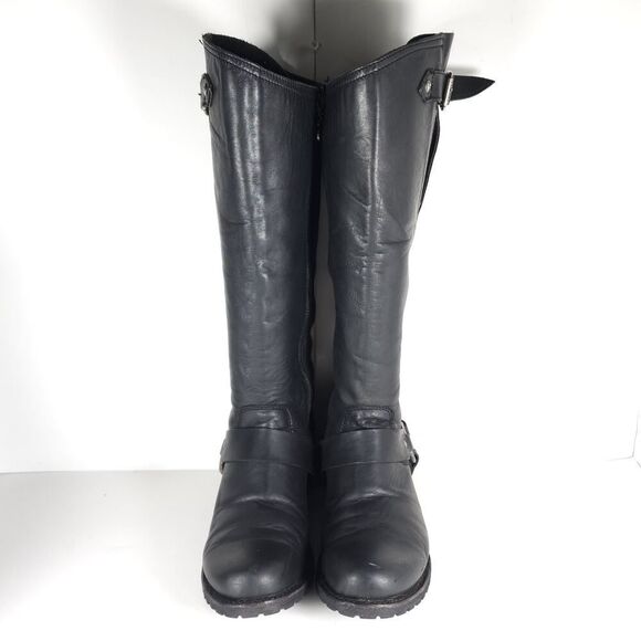 LIBERTY Black Tall Moto Boots with Buckle - Picture 4 of 16